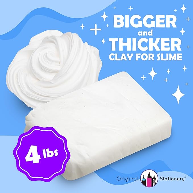 Original Stationery Soft Clay for Slime, XL White Modeling Clay for Art Crafts & Slime Fun, Add to Glue & Shaving Foam to Make Butter Slimes, 3.9lbs/1800 Grams