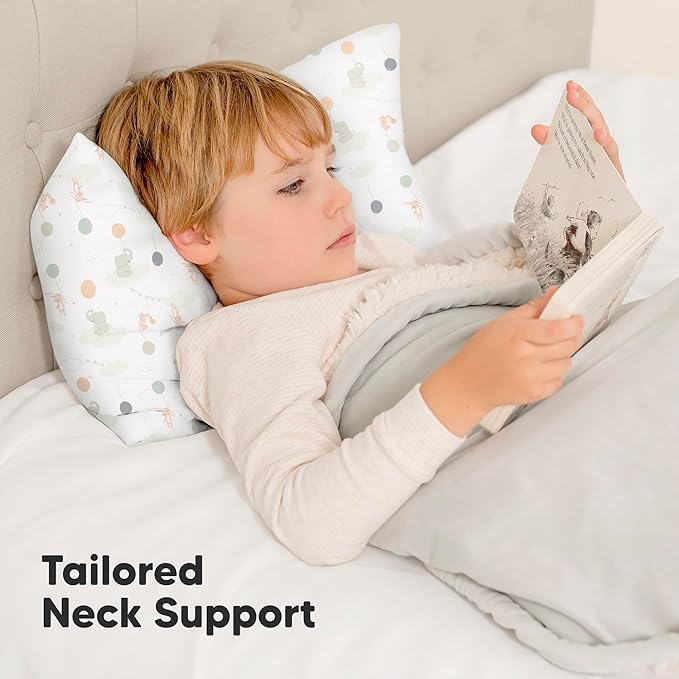 Toddler Pillow with Pillowcase - 13x18 My Little Dreamy Pillow, Organic Cotton Toddler Pillows for Sleeping, Kids Pillow, Travel Pillows, Mini Pillow, Nursery Pillow, Toddler Bed Pillow (Escapade)