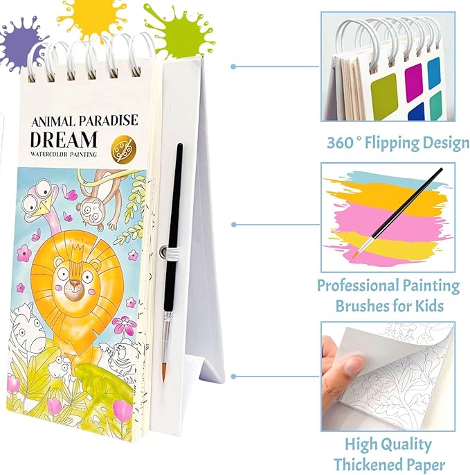 Riomhorry Water Coloring Books for Toddlers, Water Painting Easel Books with Brush for Kids Ages 2-4, 4-8, Watercolor Book to Toddler Painting Activities, Animal Paradise