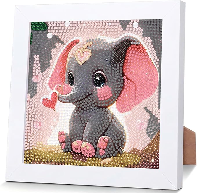 Reivworl Diamond Art Kits for Kids, Elephant Diamond Art for Kids Ages 8-12, Elephant Diamond Painting Kits for Kids for Home Wall Decor (8x8Inch)