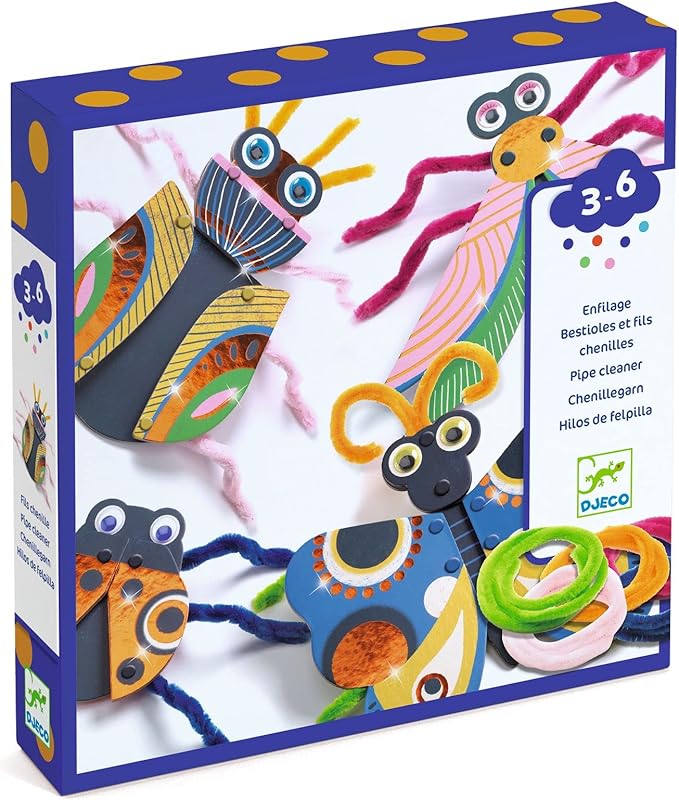 DJECO Fuzzy Bug Craft Kit - Make Your Own 3D Bugs with Pom Poms for Home, School or Gifts - Fun & Creative for Family & Friends - Educational Art Crafts for Preschool, Kids 3+
