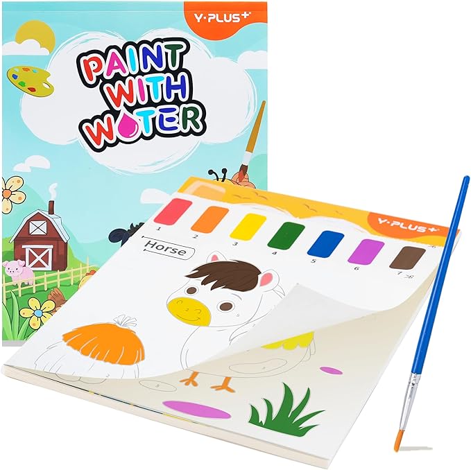 YPLUS Paint with Water Books for Toddlers, Art Craft Toys Watercolor Painting Paper for Kids Gift for Drawing with Brush - Farm