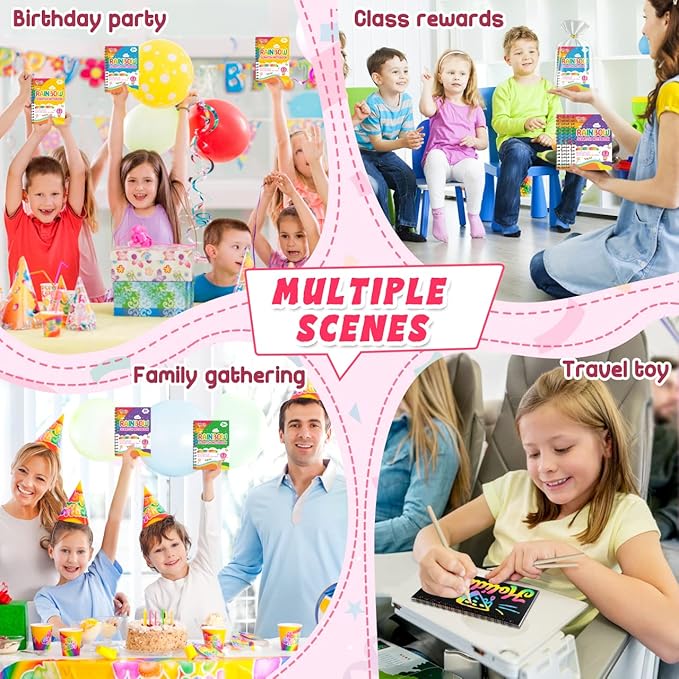 Kids Art Party Favors Gifts: 24 Pack Rainbow Scratch Art Notebook Paper Birthday Party Favor Toy Girls Boys Art Craft Kit Bulk Classroom Goodie Bags Gift Stocking Stuffers Halloween