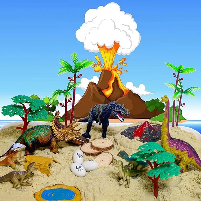 Dinosaur Sensory Bin Sandbox Toys, Dinosaur Play Sand Kit for Toddlers Kids Sensory Sand Toys, Sensory Bins for Toddlers 1-3-4, 2.2lbs of Magic Sand Dino Figures Sand Molds, Kids Gifts for Boys Girl