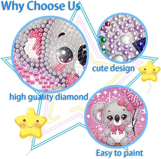 FQOVKYN 4Pcs 5D Cute Animals Diamond Art Kits for Kids, DIY Diamond Art Painting Mosaic Kits for Adults Beginner, Full Drill Small Diamond Gem Art and Craft for Kids Age 8-12 (15 * 15cm)