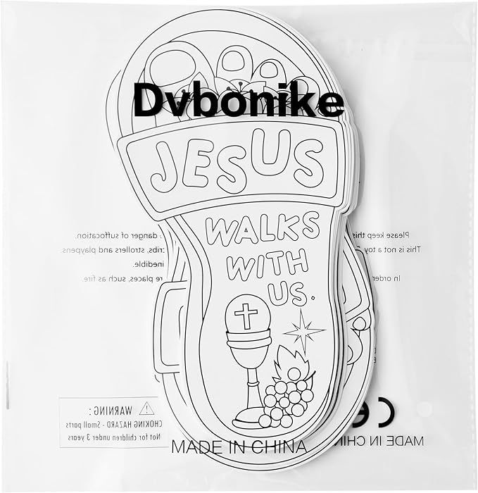 Dvbonike 24Pcs Sunday School Crafts for Kids Color Your Own Jesus Walks with Us Craft Kit Christian Religious Footprint Coloring Card DIY Drawing Party Gifts VBS Home Classroom Art Activity Supplies