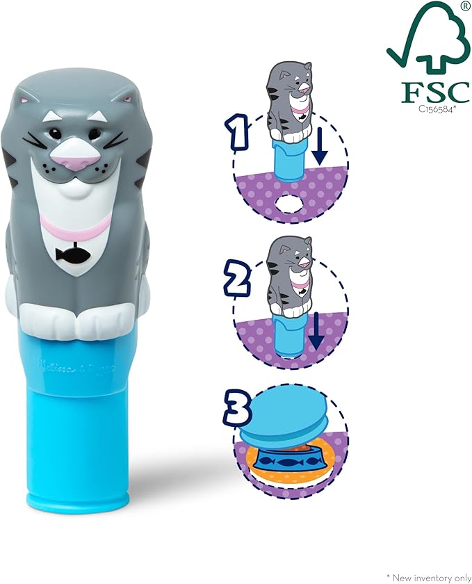 Melissa & Doug Sticker WOW!™ 24-Page Activity Pad and Sticker Stamper, 300 Stickers, Arts and Crafts Fidget Toy Collectible Character – Cat - FSC Certified