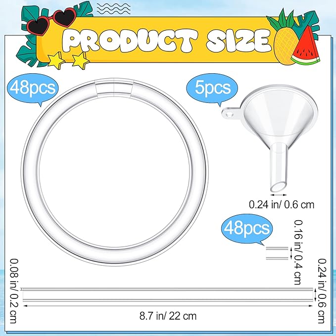 Libima 48 Pcs Sand Art Bracelets Kids, Clear Hollow Plastic Bracelet for Sand with 5 Mini Funnels Plastic Small Funnel for Sand Art Crafts and Party Favors