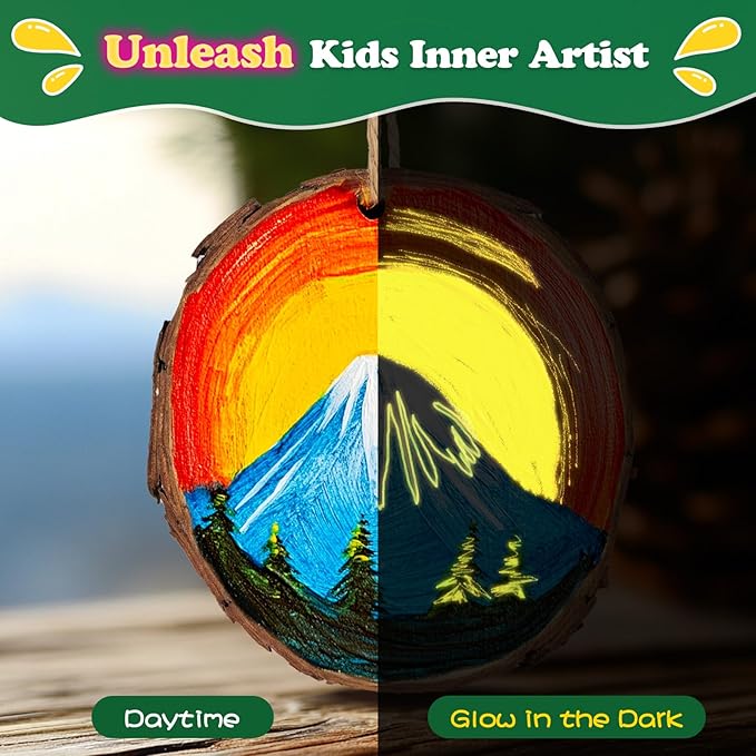 Wood Painting Art Kits for Kids - Arts and Crafts for Kids Ages 6-9 8-12, Gifts for Girls Boys Art Supplies, Glow in The Dark Wooden Painting Set, Birthday Party Activities