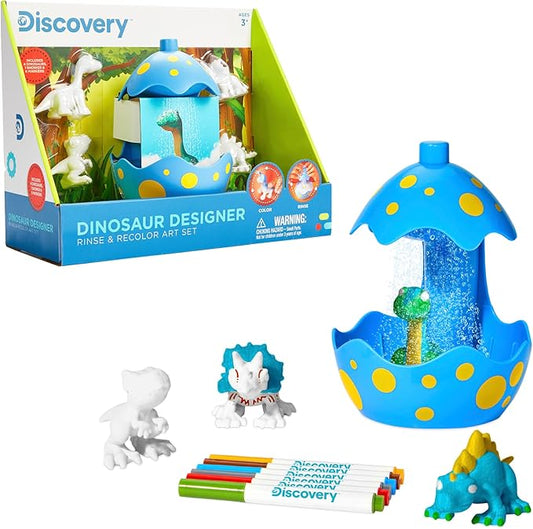 DISCOVERY KIDS Dinosaur Crafts Painting Kit, Dinosaur Designer Rinse & Recolor Art Set - Dino Arts & Crafts for Kids Includes 4 Dinos, 1 Egg Shower & 6 Washable Markers, 11-Piece Color & Wash Activity