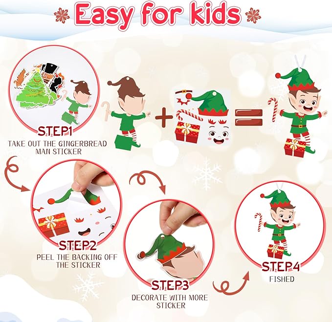 Dianelhall 50 Pcs Christmas Crafts Kits for Kids Christmas Arts and Crafts DIY Christmas Ornament Kit with Christmas Craft Stickers Make Your Own Christmas Craft Projects for Holiday Xmas Party Favors