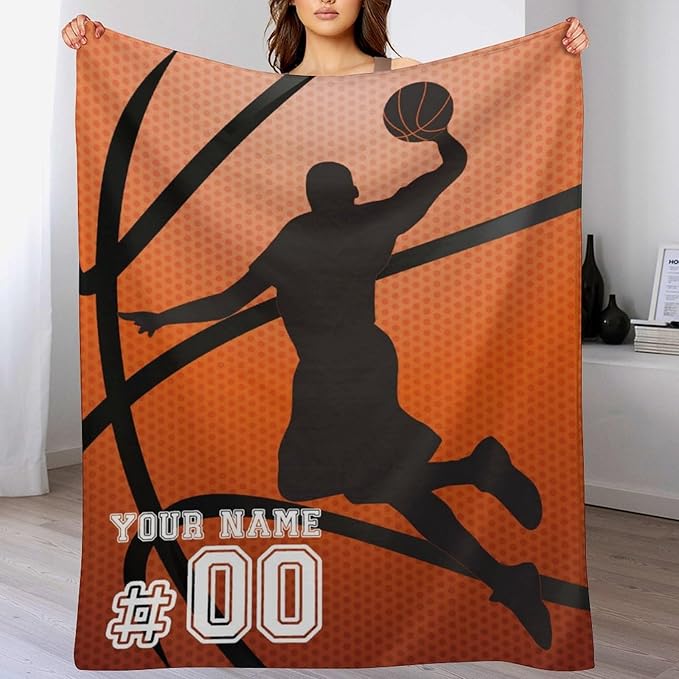 Custom Basketball Blanket - Soft Flannel Sports Basketball Blankets for Teens Adults Women Men Basketball Lovers - Warm Basketball Throw Blankets for All Season Lap, Chair, Sofa - 70"x50"
