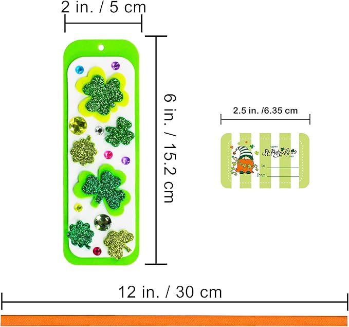 Winlyn 24 Sets St. Patrick's Day Decorations DIY 3D Shamrock Bookmark Craft Kits Blank Foam Bookmarks Lucky Shamrock Four Leaf Clover Stickers for Kids Reading Gifts Classroom Activities Art Projects