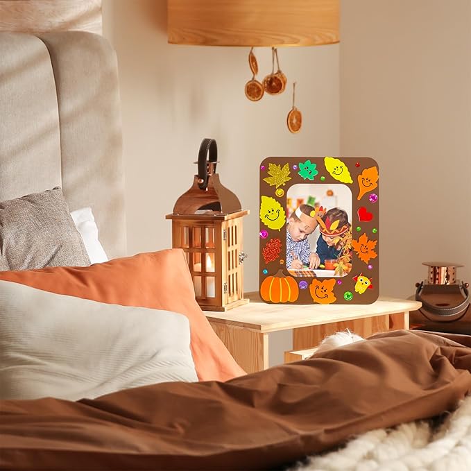 Winlyn 24 Sets Thanksgiving Craft Kits Fall Crafts DIY Autumn Harvest Picture Frame Decorations Festive Foam Stickers Fall Arts and Crafts for Kids Holiday Home Classroom Art Activities Party Favors