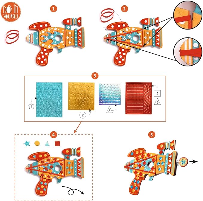 Djeco-US Kosmik Token Launchers - Makes 3 Arts & Crafts for Ages 6 to 9