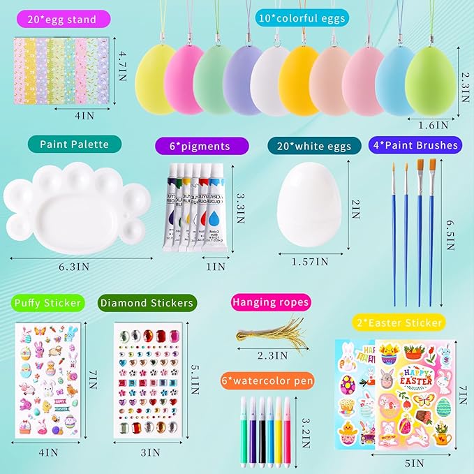 Easter Eggs Easter Basket Stuffers - 30Pcs Easter Egg Decorating Kit, Easter Gifts For Kids, Easter Eggs Painting Kit for Hunts Activity Easter Decoration With 4 Stickers, DIY Egg Dye Coloring Kit