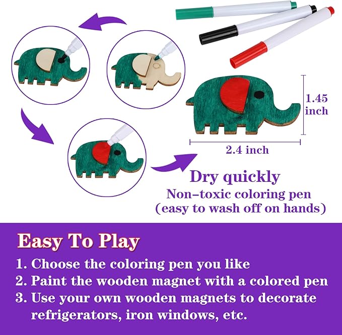 Worgree DIY Wooden Magnets, 36 pcs Wooden Art Craft Supplies Painting Kit for Kids Party Favors for Boys Girls Ages 4-8 8-12 Birthday Easter Crafts Gifts Toys Basket Goodie Bag Stuffers