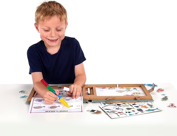 Melissa & Doug Natural Play: Play, Draw, Create Reusable Drawing & Magnet Kit – Ocean (42 Magnets, 5 Dry-Erase Markers) - FSC Certified