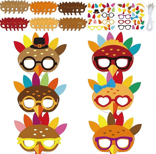 chiazllta 30 Packs Thanksgiving Turkey Masks Craft for Kindergarten Kids, Thanksgiving Art Craft Kit DIY Paper Masks for Preschool Home Classroom Game Activities Party Favors
