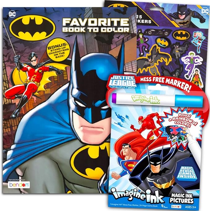 DC Comics Batman Coloring & Activity Book Set ~ 2 Batman Books with Bonus Justice League Stickers (2 Coloring Books Featuring Batman)