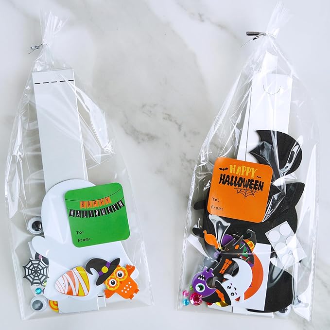 Winlyn 24 Sets Halloween Headbands Craft Kits Crown Art Sets Jack-o'-lantern Candy Corns Ghost Monster Bat Paper Hat with Halloween Foam Stickers for Kids Halloween Classroom Activities Party Favors