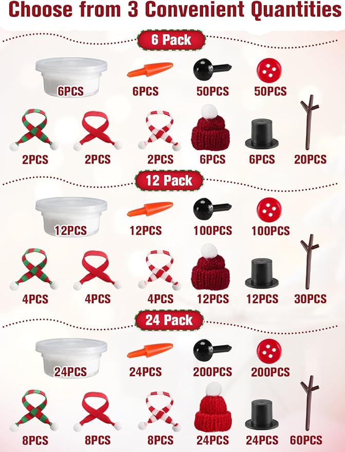 Cosweet 12 Pack Christmas Snowman Crafts Kit for Kids- Build a Snowman Kit with Air Dry Clay Xmas Stocking Stuffers Gift for Party Favors Winter Activities DIY Crafts Sewing