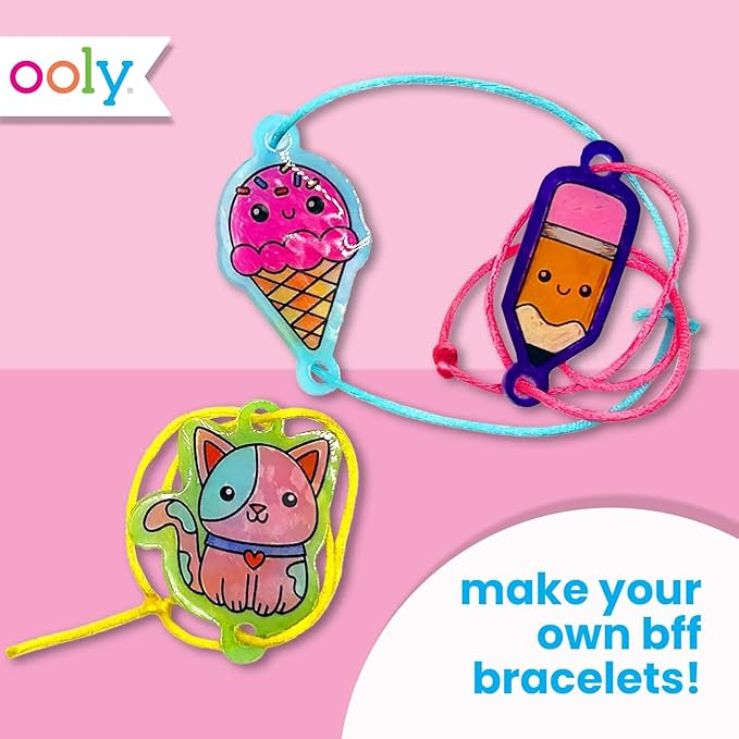 Ooly Shrink-Its 24 PC DIY Shrinking Art Bracelet Kit That Creates BFF Bracelets, Includes 20 Plastic Pre Cut Charms and More No Mess Art for Kids, DIY Creative Activity, Party Favor - BFF Bracelets
