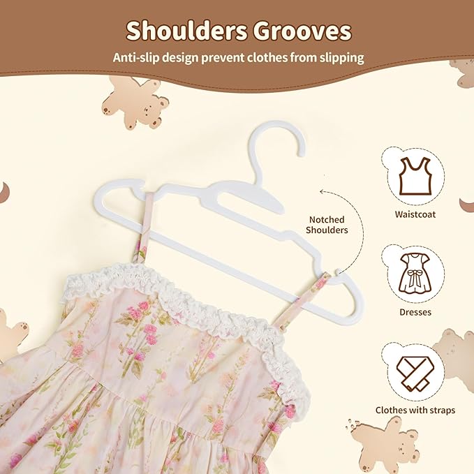 U-Shape Kids Hangers, Plastic Baby Clothes Hangers, 11.4inch Toddler Hangers with Protect Collar Non-Distorting from Stretching, 40 Pack Baby Hangers for Infants，Children Closets, White