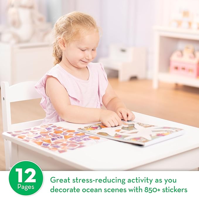 Melissa & Doug Mosaic Sticker Pad Ocean Animals (12 Color Scenes to Complete with 850+ Stickers) - FSC-Certified Materials