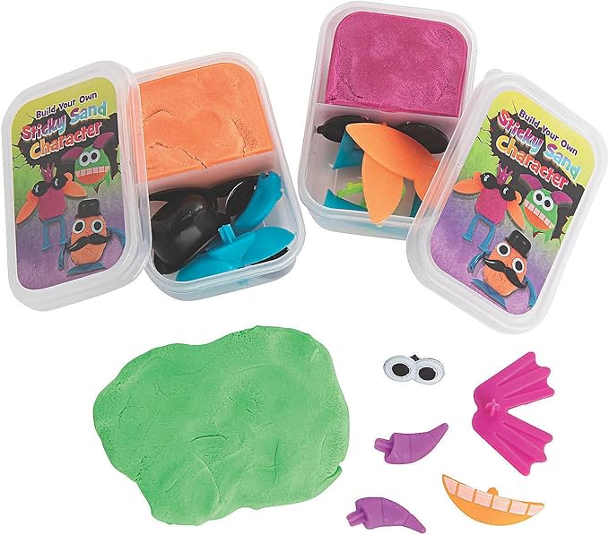 Fun Express Build Your Own Sticky Sand Characters - Craft Toys for Kids - 12 Pieces