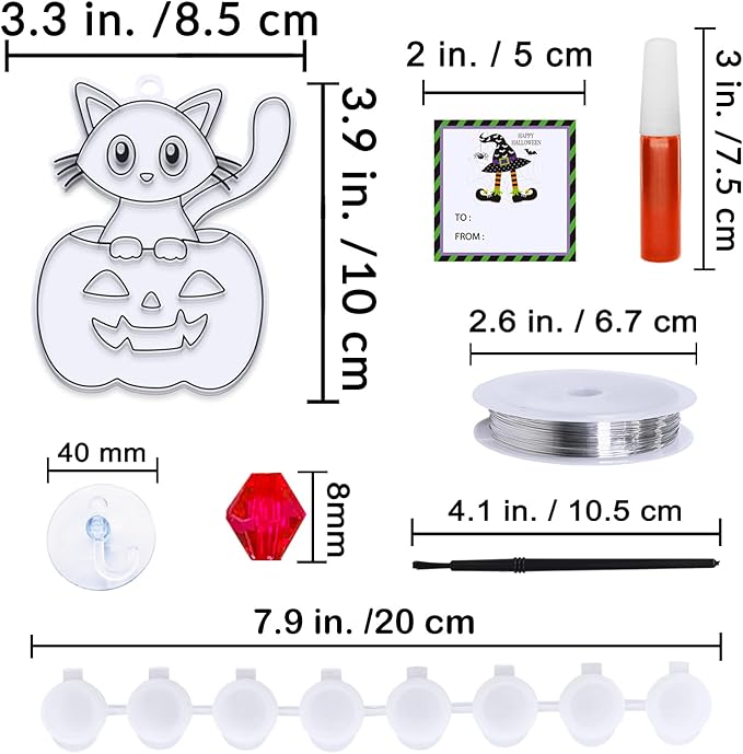 Winlyn 30 Sets Halloween Suncatchers Ornaments Decorations DIY Window Paint Art Suncatchers Halloween Craft Kits Jack-O'-Lantern Ghost Spider Sun Catchers for Kids Classroom Activities Art Project