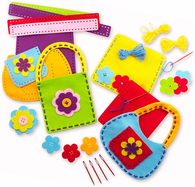 Serabeena Sew Your Own Bags - Sewing Kit for Kids - Felt Crafts for Kids - Girls Sewing Kit Ages 6-8 Plus - Felt Kit - Helps Develop Fine Motor Skills - DIY Kits for Kids with 6 Bags & Accessories