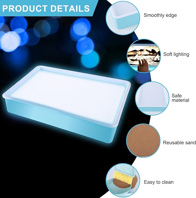 Kids Light Table Sand Painting Light Box Sand Drawing Toys Drawing Art Kits with Adjustable LED Lights in 7 Colors Sand Table (Blue)