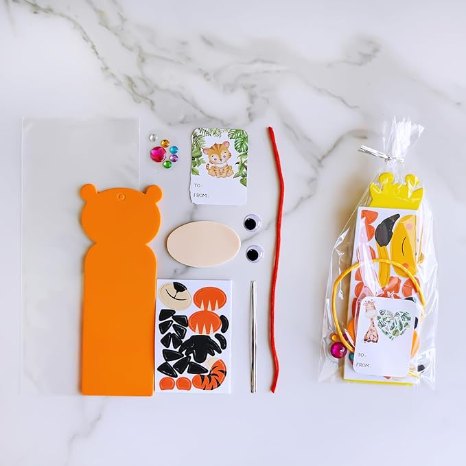 Winlyn 32 Sets Jungle Animal Craft Kits DIY Jungle Safari Zoo Wild Animal Bookmarks Decorations Art Sets Tiger Lion Zebra Foam Stickers for Kids Classroom Activities Reading Rewards Party Favors