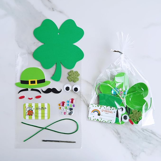 Winlyn 27 Sets St. Patrick's Day Decorations Lucky Shamrock Ornaments DIY St. Pat's Craft Kits Four-Leaf Clover Irish Lucky Shamrock Foam Stickers for Kids Party Classroom Home Activities Art Project