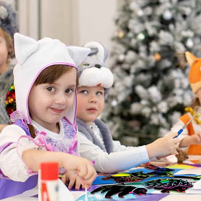 NODMIPNS 36 Pieces Woodland Animals Scratch Art for Kids,Forest Animals Rainbow Scratch Paper Kit Scratch Crafts Art Set Woodland Animals Party Favors for DIY Crafts Decoration(Woodland Animals)