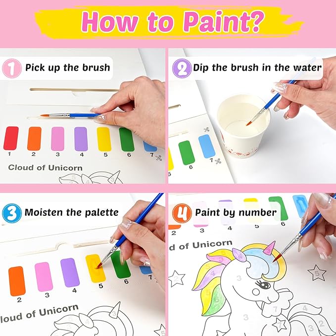 Water Coloring Books for Toddlers - Easter Basket Stuffers Watercolor Paint Book Drawing Art Paper for Kids Mess Free Craft Supplies kit Toy for Age 3 4 5 6 Valentines Birthday Gift(Unicorn)