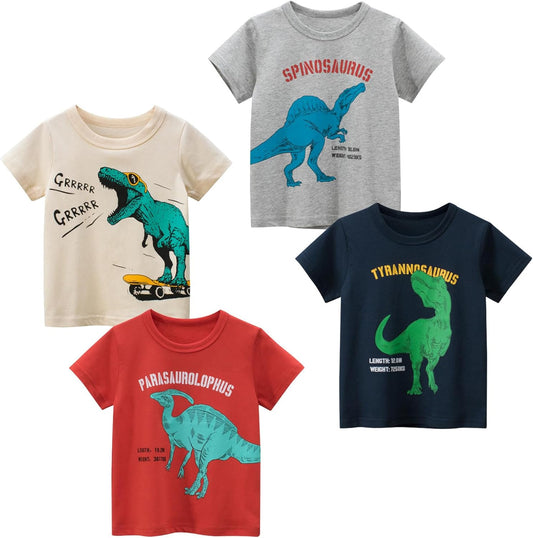 Boys' 4-Pack Excavator Short Sleeve Crewneck T-Shirts Top Tee Size 2-7 Years Toddler Boys' Value Pack Cotton T-Shirt
