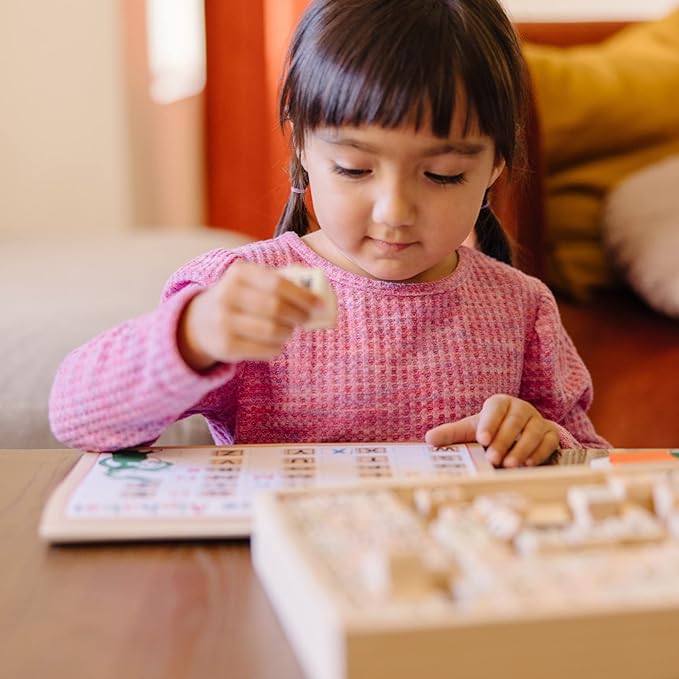 Melissa & Doug Deluxe Wooden Toy Stamp Set ABCs 123s Arts and Crafts Stamp Sets and Stencils 3+ Gift for Boy or Girl