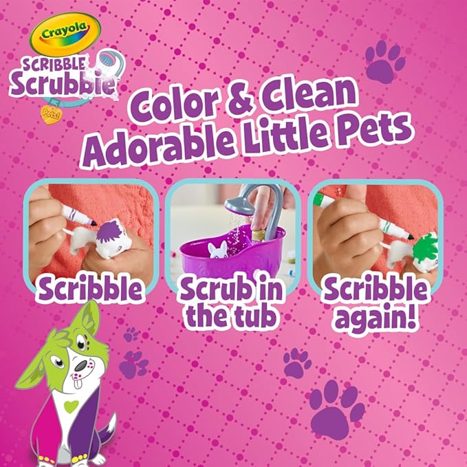 Crayola Scribble Scrubbie Pets Tub Set, Washable Pet Care Toy, Reusable Animal Toys for Girls & Boys, Gifts for Kids, Ages 3, 4, 5