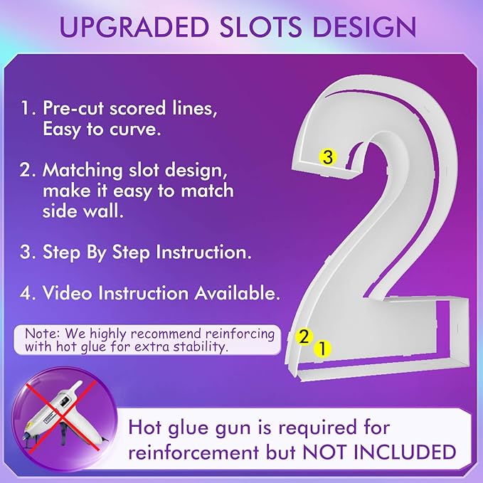 Mosaic Balloon Frame Marquee Light Up Number 2 Pre-Cut Large Foam Board Sign Cut-Out for Boy Girl Birthday Backdrop Anniversary Decoration