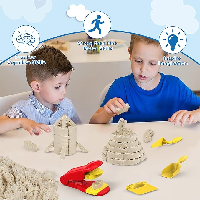 CICIPLAY Play Sand Construction Set, 1.7lbs Moldable Sand Sensory Toys with Brick Mold, Building Toys, Gifts for Boys Girls Age 3-8 (Castle)