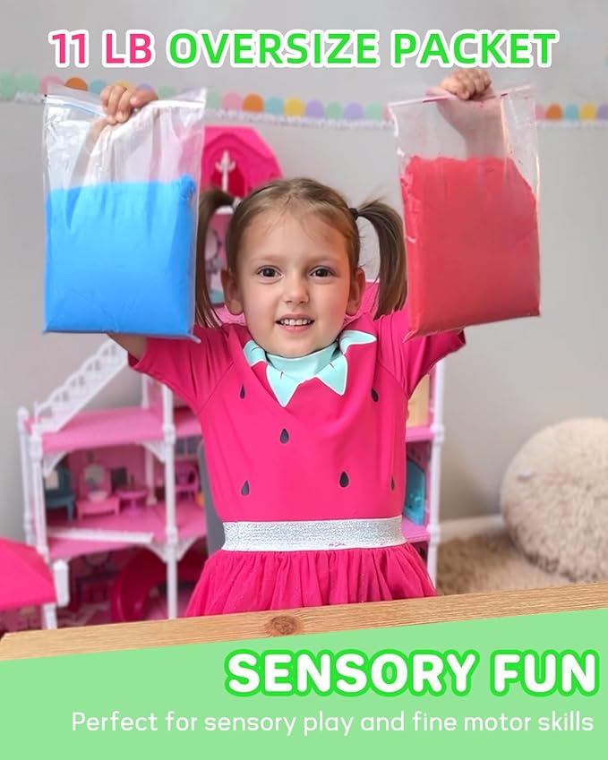 Play Sand Kit for Sandbox 11lb Oversized Package Magic Sand Bulk Sensory Sand Kit for Kids Boys and Girls (Green Tray)