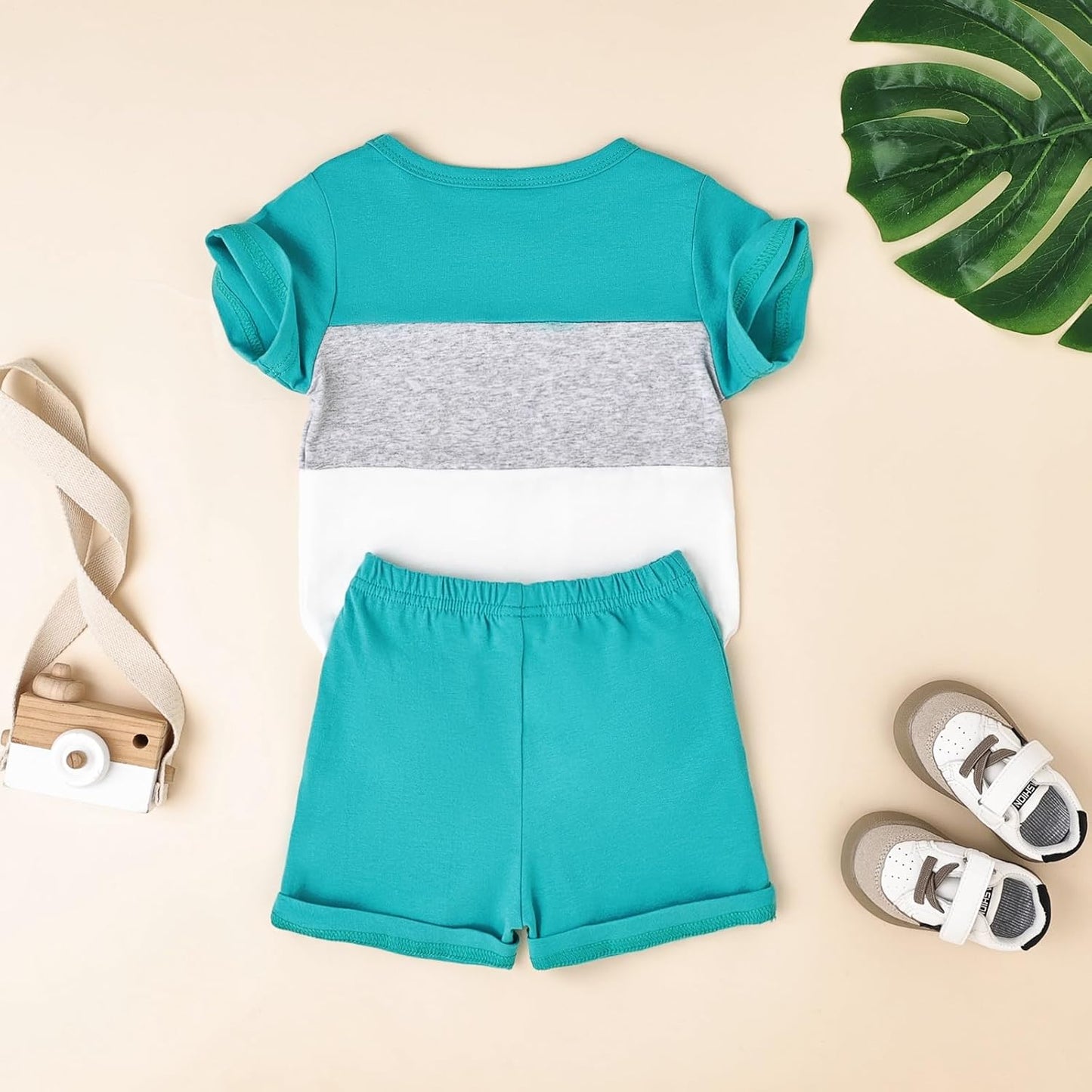 Baby Boy Clothes Toddler Boy Summer Outfits Short Sleeve Patchwork Top T-shirt & Pocket Pant Set 2 Piece 12 Months-4T