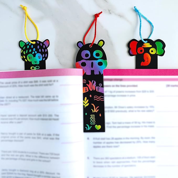Winlyn 72 Sets 9 Styles Magic Color Scratch Jungle Animal Bookmarks Making Craft Kits DIY Rainbow Scratch Paper Bookmarks Art Sets for Kids Students Classroom Activities Reading Rewards Party Favors