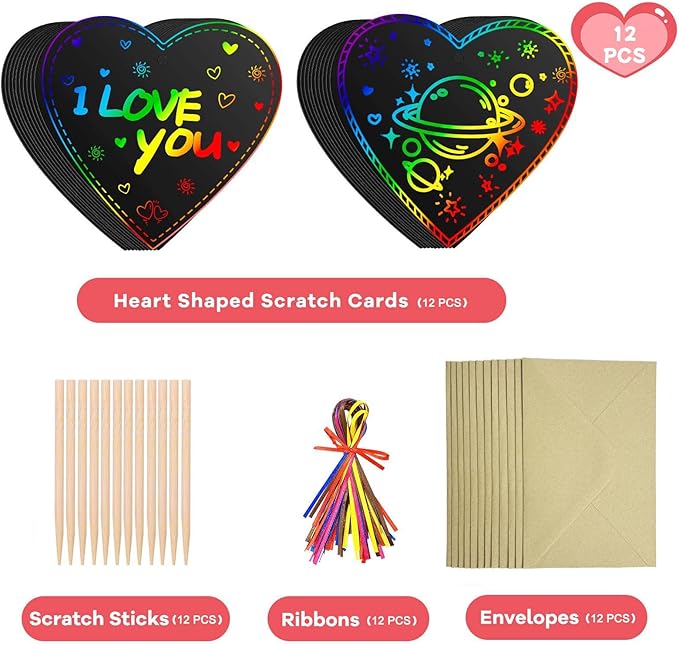 Cute Valentines Day Cards Kids Gifts - Birthday Party Favor Scratch Doodle Heart Paper Gift Idea for Child, Arts Crafts for Christmas Stocking Stuffers DIY Present for Boys Girls, Easter Gifts for Kid