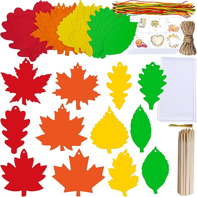 Winlyn 48 Sets 12 Desgins Colorful Magic Color Scratch Fall Leaves Ornaments Decoration Autumn Scratch Art Leaves Fall Leaf Craft Kits for Kids Halloween Thanksgiving Classroom Activities Party Favors