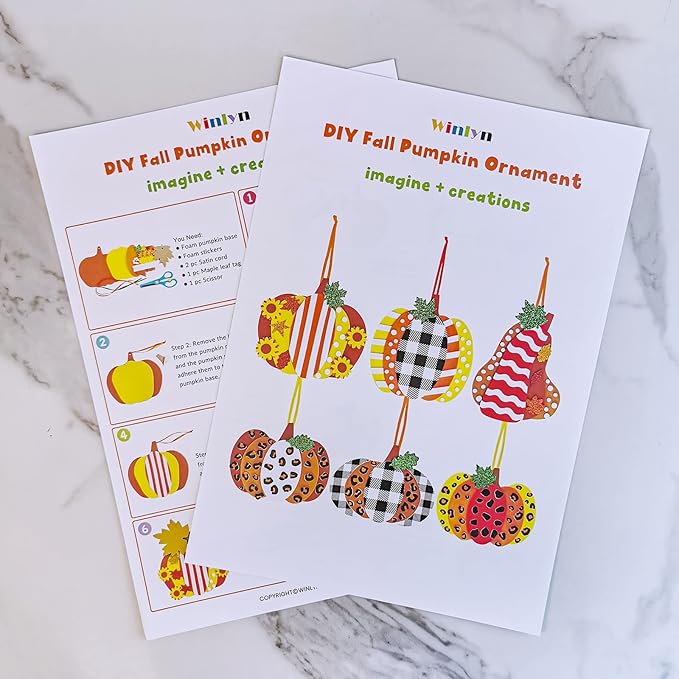 Winlyn 24 Sets Fall Pumpkin Crafts DIY Fall Pumpkin Ornaments Decorations Craft Kits Pumpkin Maple Leaf Foam Stickers Pumpkin Arts and Crafts for Kids Thanksgiving Halloween Party Classroom Activities