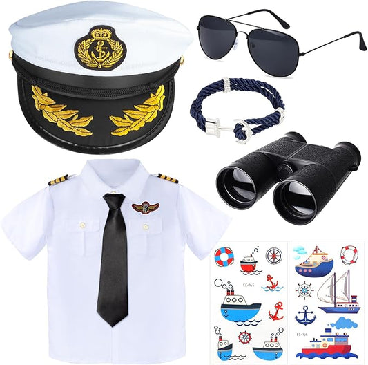 Yewong Kids Yacht Captain Sailor Costume Navy Admiral Uniform Hat Accessories Set for Halloween Birthday Boat Party