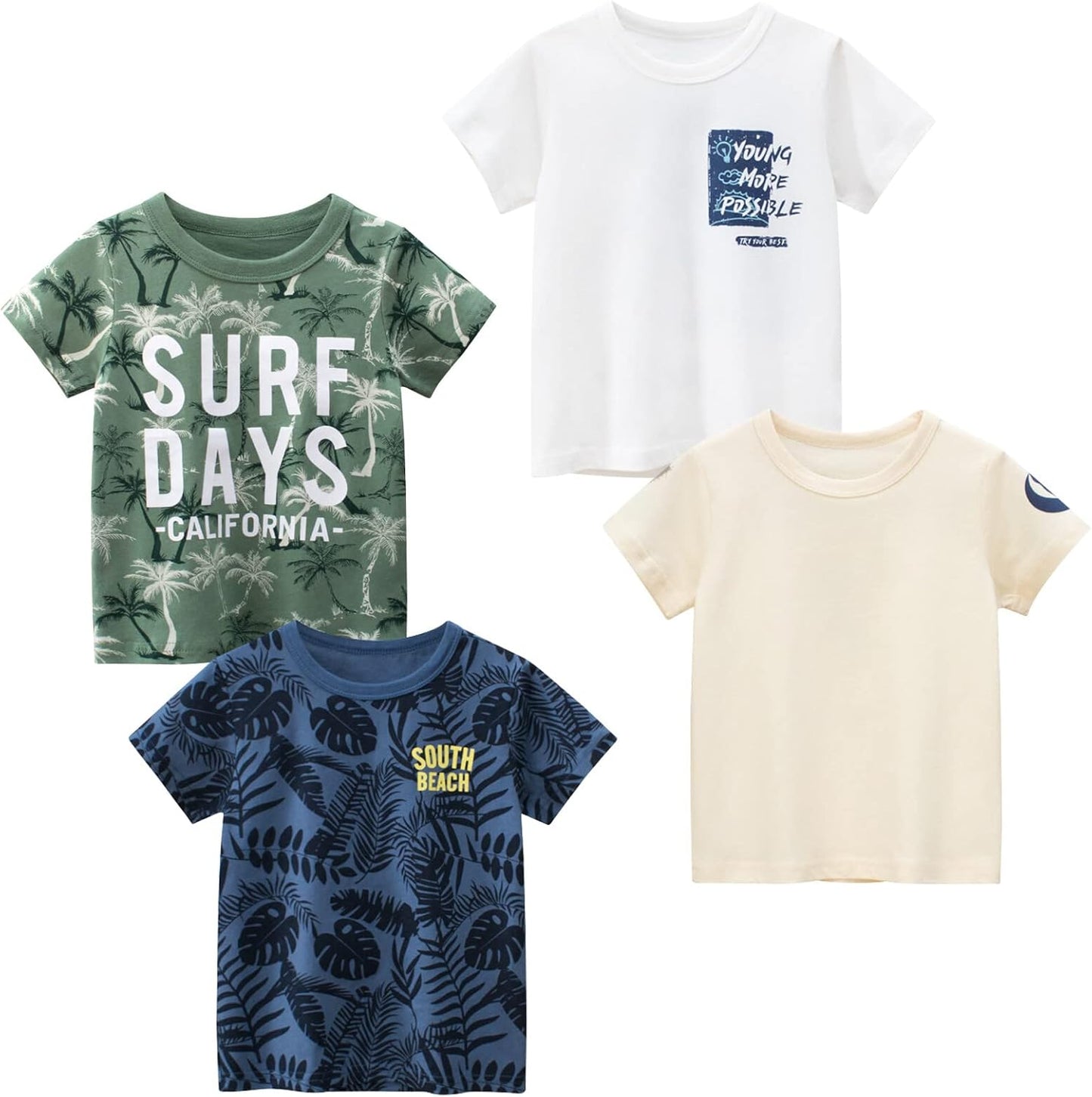 Boys' 4-Pack Excavator Short Sleeve Crewneck T-Shirts Top Tee Size 2-7 Years Toddler Boys' Value Pack Cotton T-Shirt